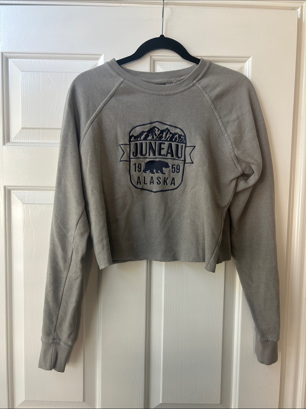 Juneau Alaska Graphic Cropped Sweatshirt - Gray
